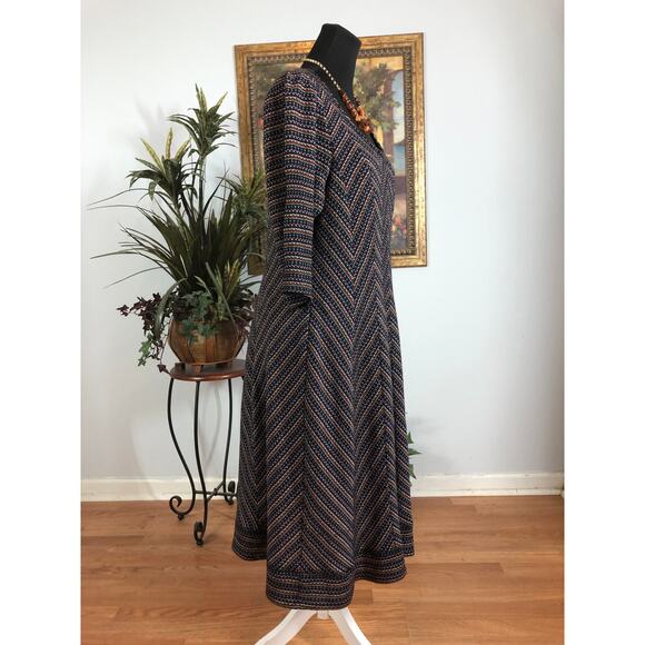 Robbie Bee Dress Women 1X Multicolor Chevron Knit Midi Career Stretch - Picture 3 of 11